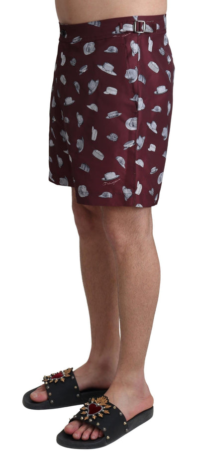Dolce &amp; Gabbana Bordeaux Chapeaux Imprimé Maillots de bain Shorts Maillots de bain