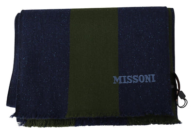 Châle unisexe en laine à rayures vertes Missoni bleu
