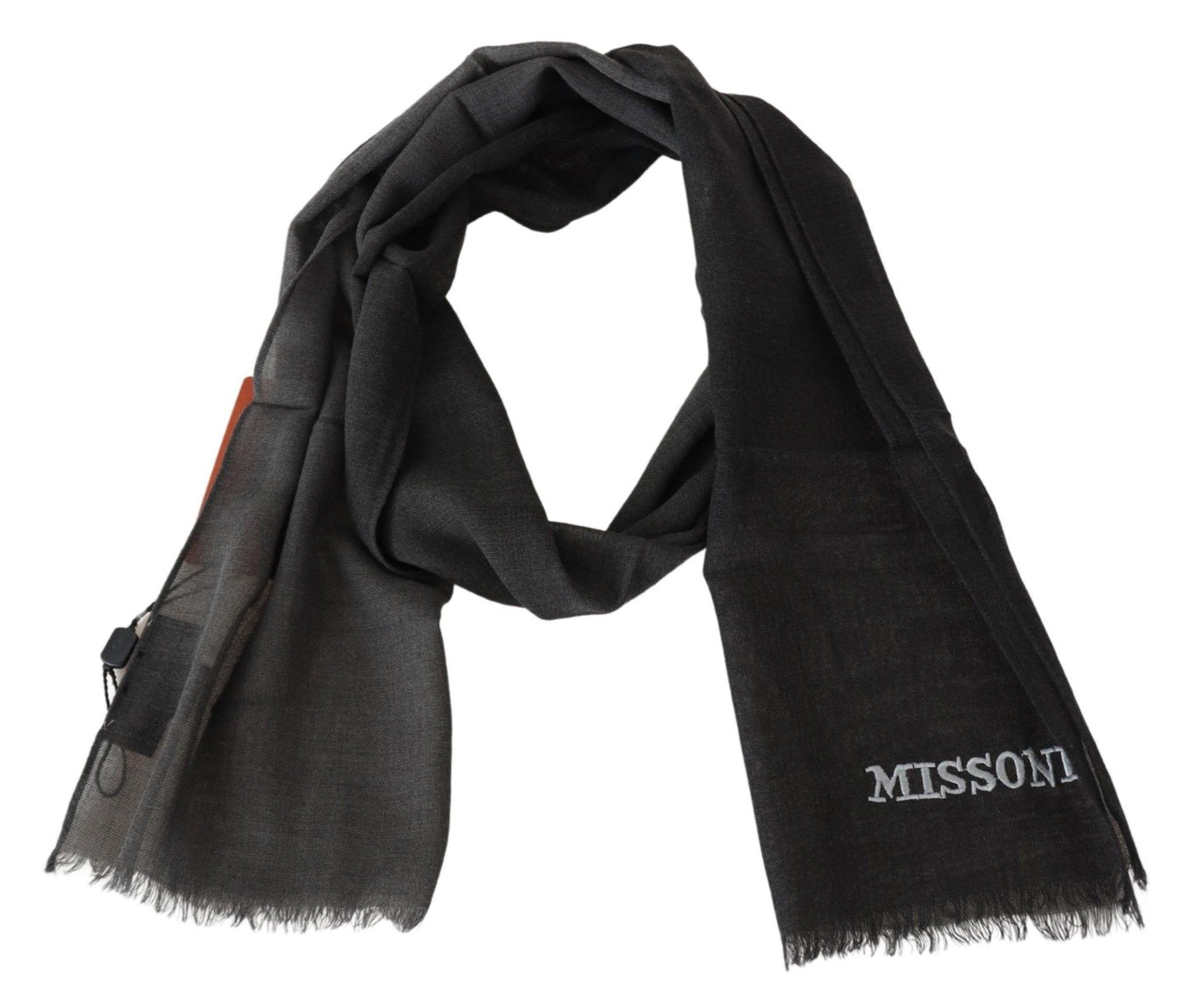 Écharpe unisexe en laine noire Missoni avec logo et franges