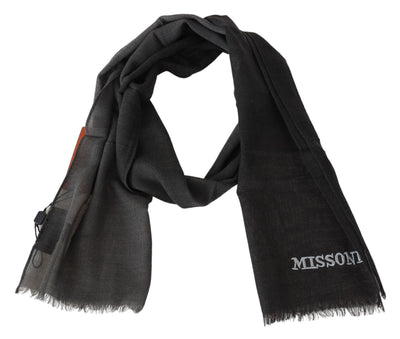 Écharpe unisexe en laine noire Missoni avec logo et franges