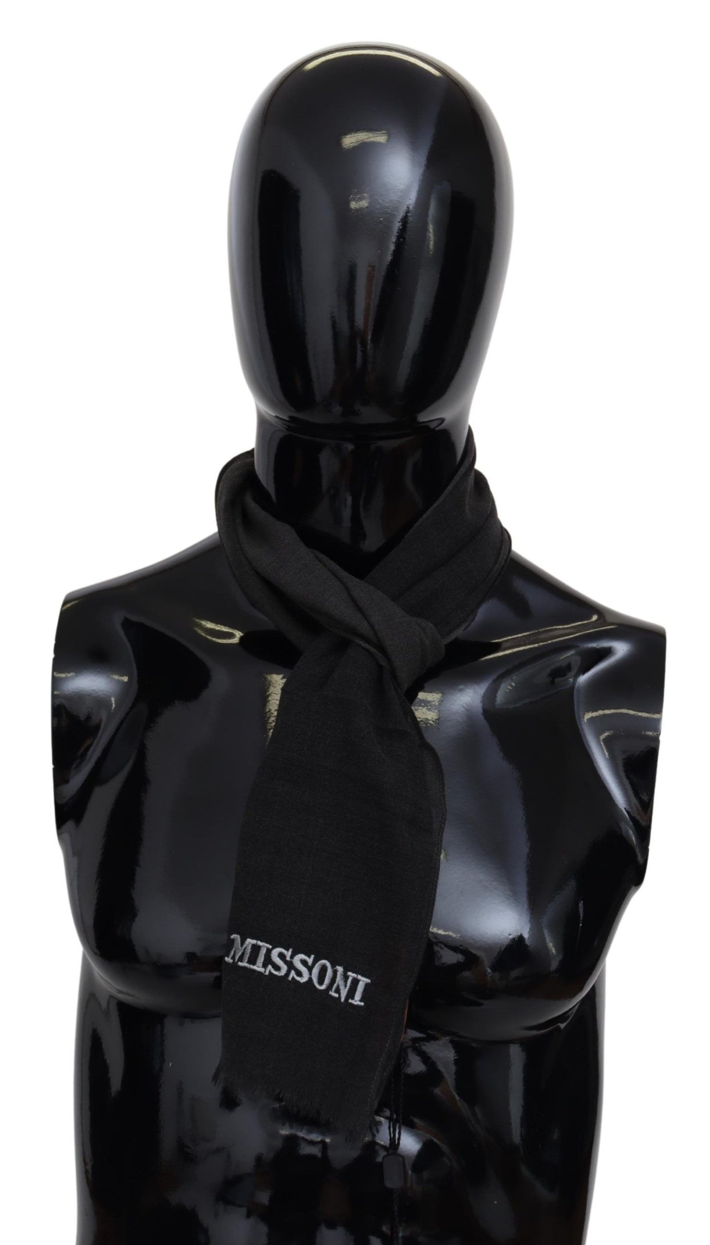 Écharpe unisexe en laine noire Missoni avec logo et franges