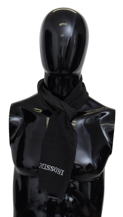 Écharpe unisexe en laine noire Missoni avec logo et franges