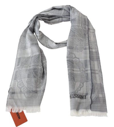 Écharpe unisexe à franges en laine à fleurs grises Missoni