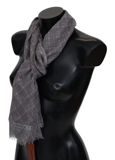 Écharpe unisexe en laine à carreaux gris Missoni
