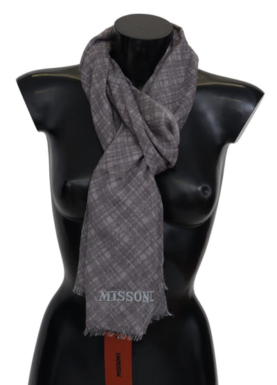 Écharpe unisexe en laine à carreaux gris Missoni