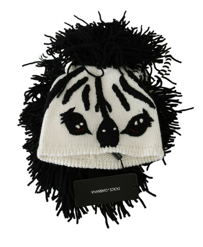 Bonnet Dolce &amp; Gabbana en cachemire tricoté noir et blanc à motif animalier