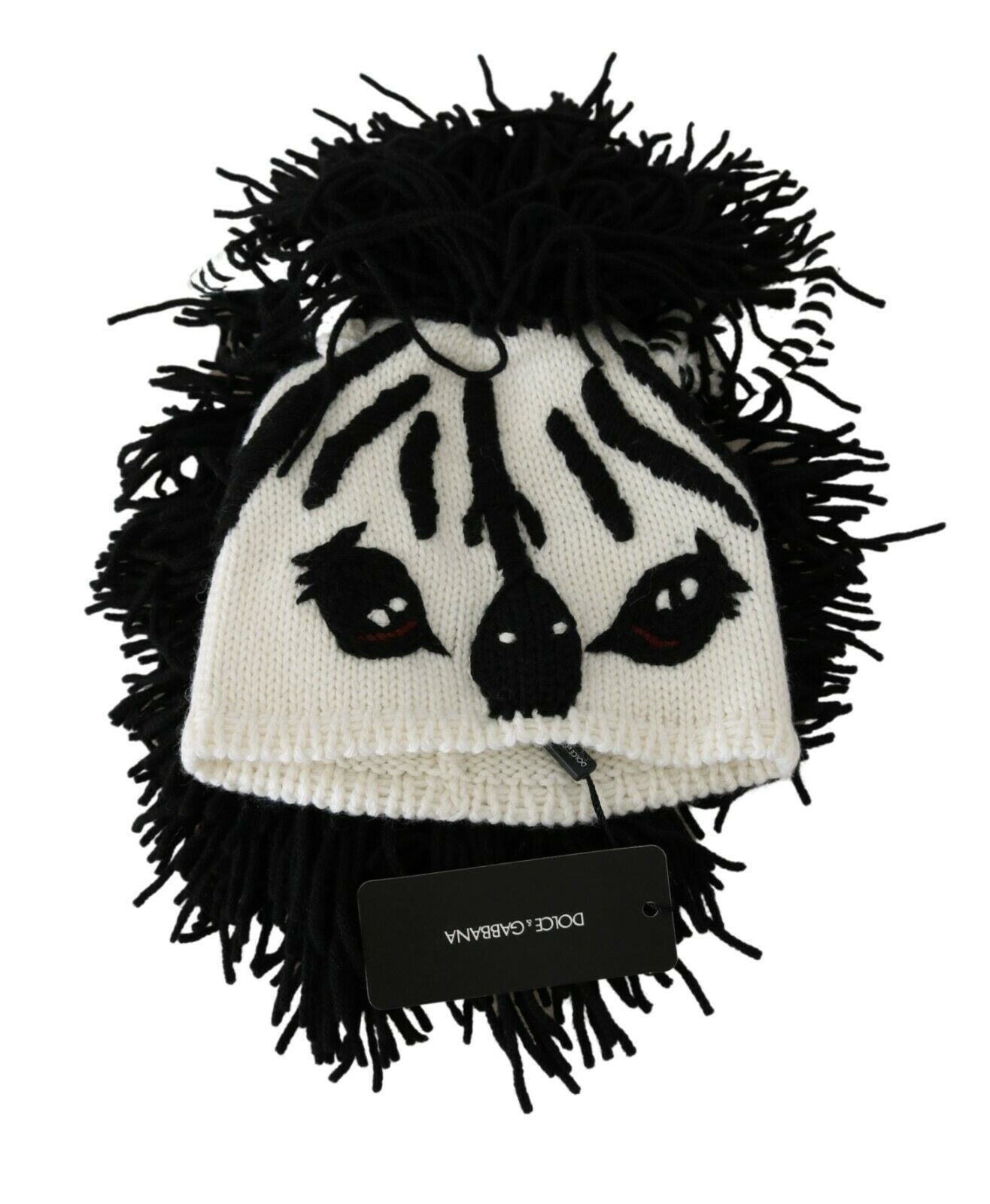 Bonnet Dolce &amp; Gabbana en cachemire tricoté noir et blanc à motif animalier