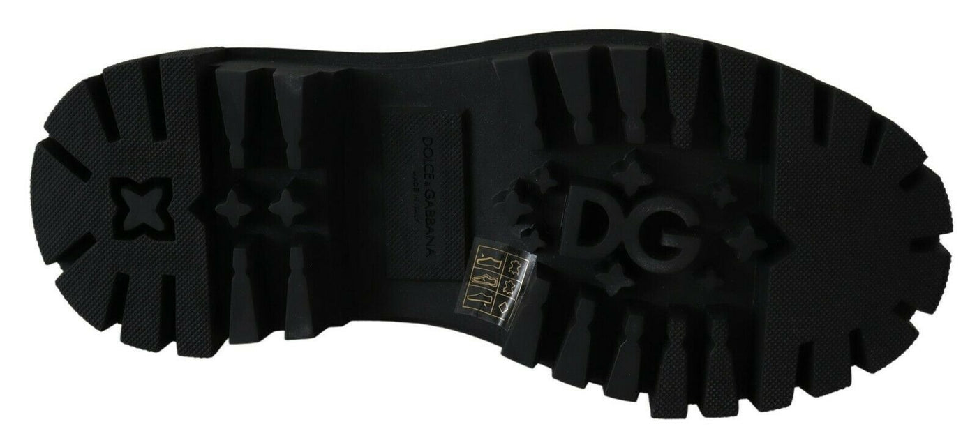 Bottines de combat en cuir noir et cristaux Dolce &amp; Gabbana