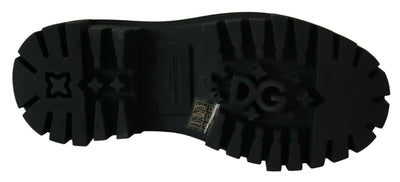 Bottines de combat en cuir noir et cristaux Dolce &amp; Gabbana