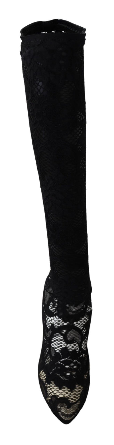 Dolce &amp; Gabbana Chaussettes en dentelle noire Taormina Bottes Chaussures Escarpins