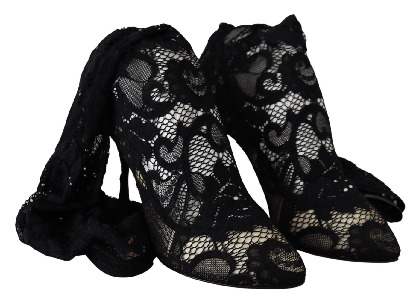 Dolce &amp; Gabbana Chaussettes en dentelle noire Taormina Bottes Chaussures Escarpins