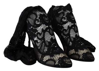 Dolce &amp; Gabbana Chaussettes en dentelle noire Taormina Bottes Chaussures Escarpins