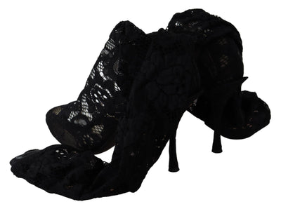 Dolce &amp; Gabbana Chaussettes en dentelle noire Taormina Bottes Chaussures Escarpins
