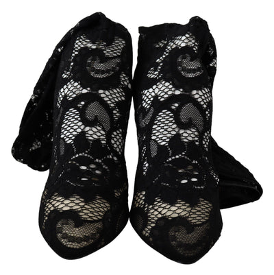 Dolce &amp; Gabbana Chaussettes en dentelle noire Taormina Bottes Chaussures Escarpins