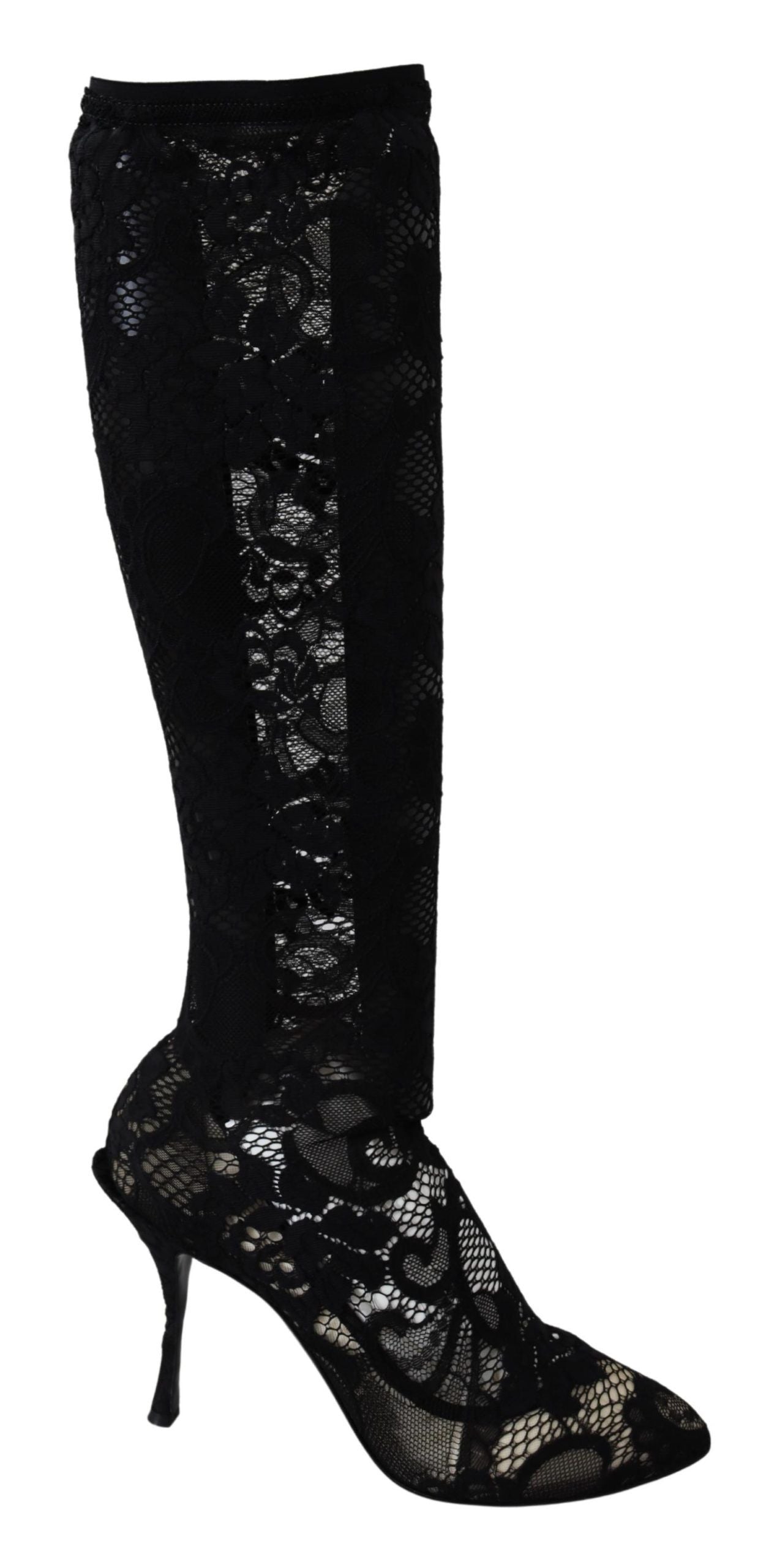 Dolce &amp; Gabbana Chaussettes en dentelle noire Taormina Bottes Chaussures Escarpins