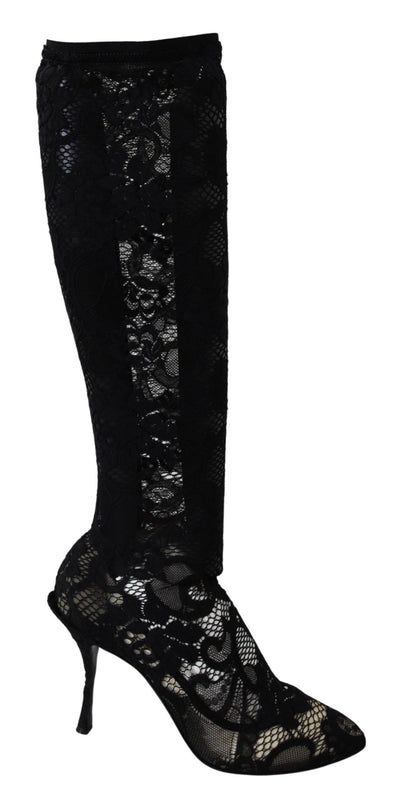 Dolce &amp; Gabbana Chaussettes en dentelle noire Taormina Bottes Chaussures Escarpins