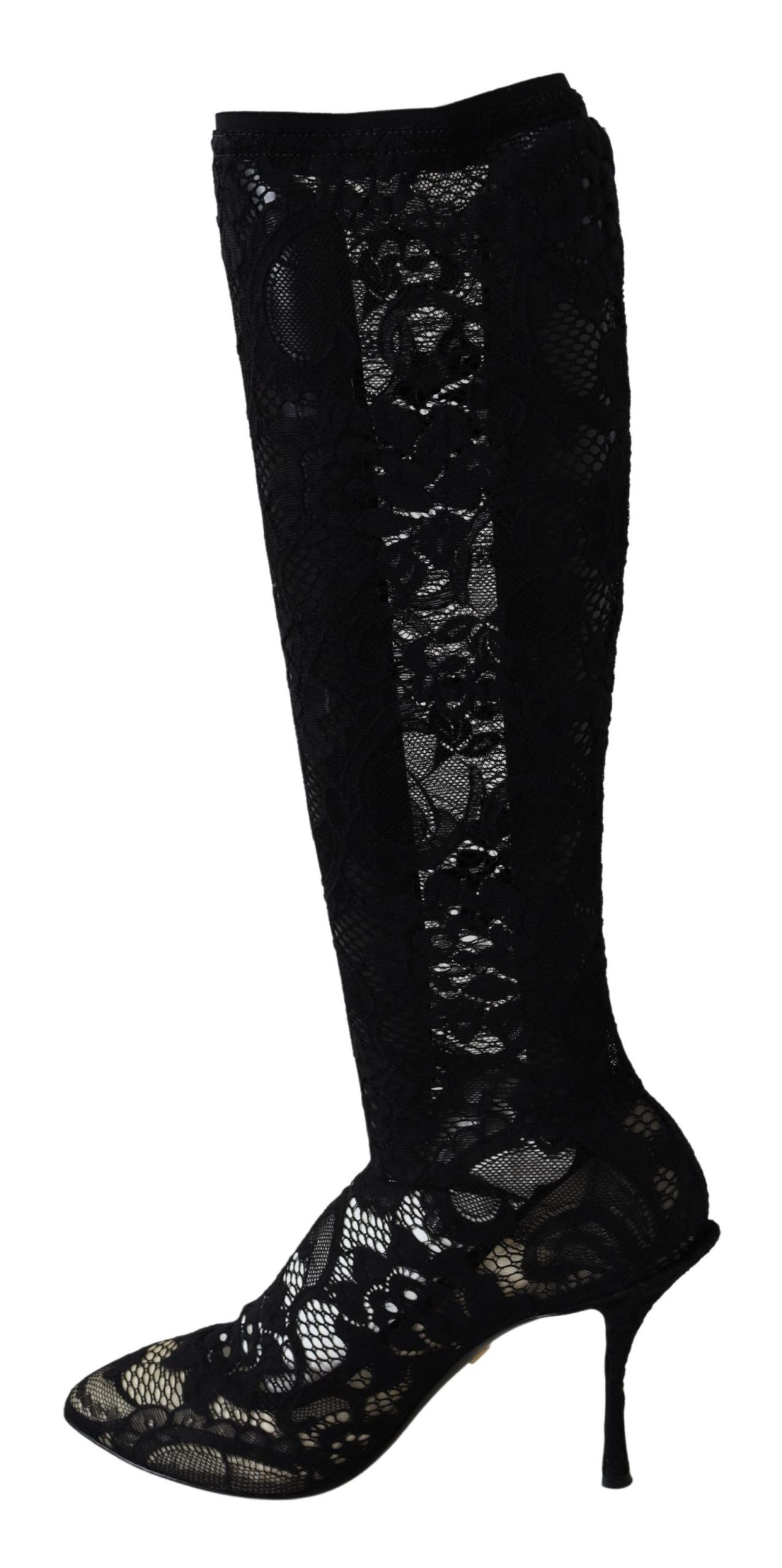 Dolce &amp; Gabbana Chaussettes en dentelle noire Taormina Bottes Chaussures Escarpins