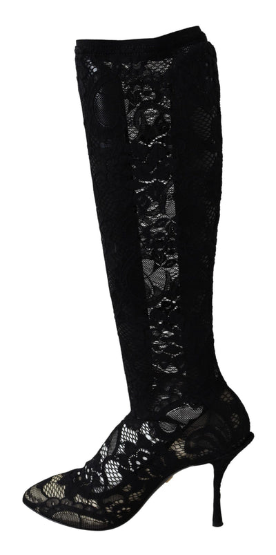 Dolce &amp; Gabbana Chaussettes en dentelle noire Taormina Bottes Chaussures Escarpins