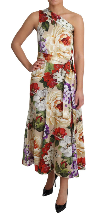 Robe asymétrique en soie stretch à imprimé floral Dolce &amp; Gabbana
