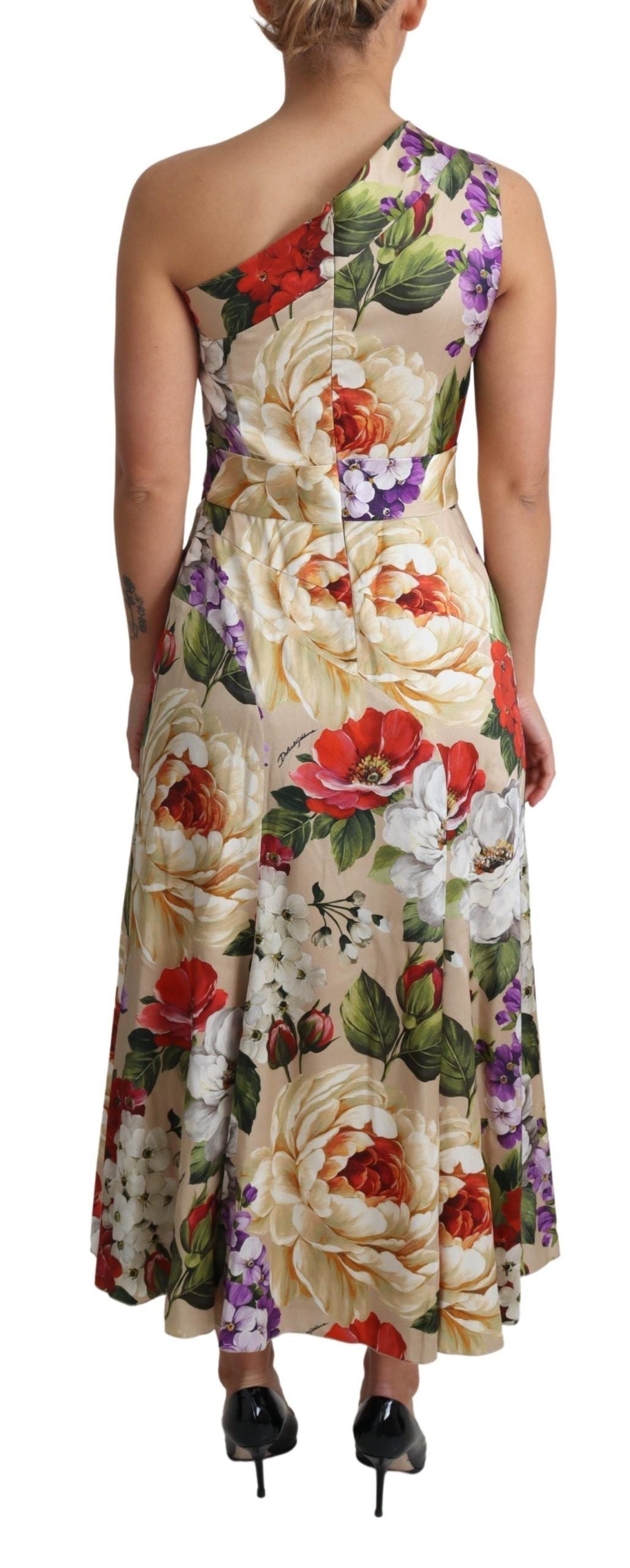 Robe asymétrique en soie stretch à imprimé floral Dolce &amp; Gabbana