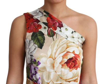 Robe asymétrique en soie stretch à imprimé floral Dolce &amp; Gabbana