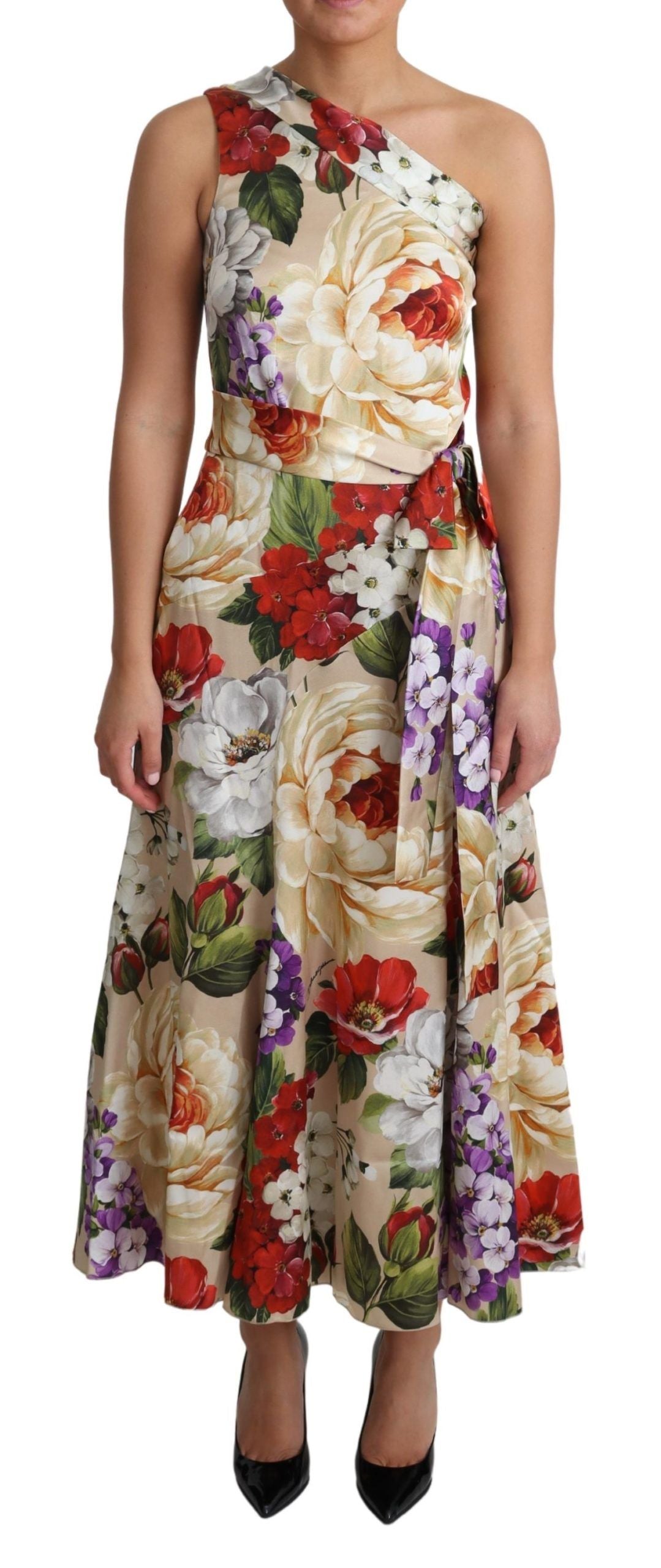 Robe asymétrique en soie stretch à imprimé floral Dolce &amp; Gabbana