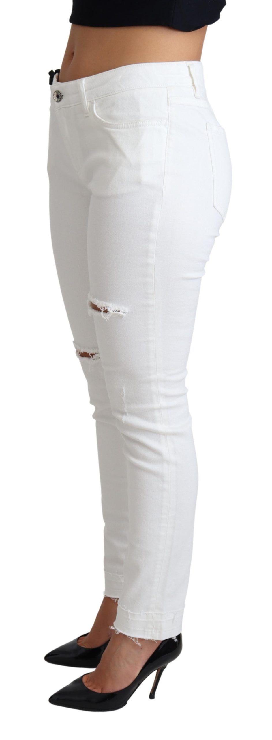 Dolce &amp; Gabbana Witte Gescheurde Skinny Denim Katoenen Stretch Jeans