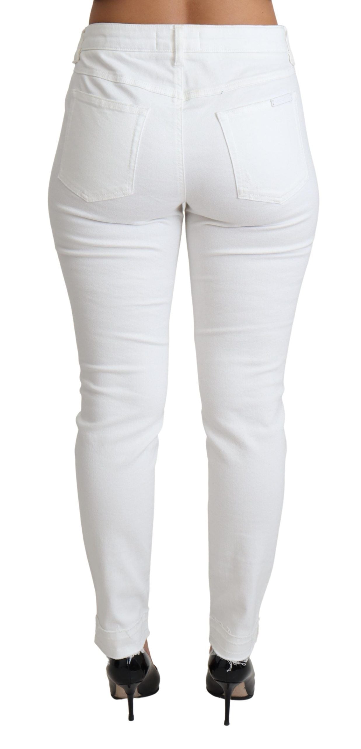 Dolce &amp; Gabbana Witte Gescheurde Skinny Denim Katoenen Stretch Jeans