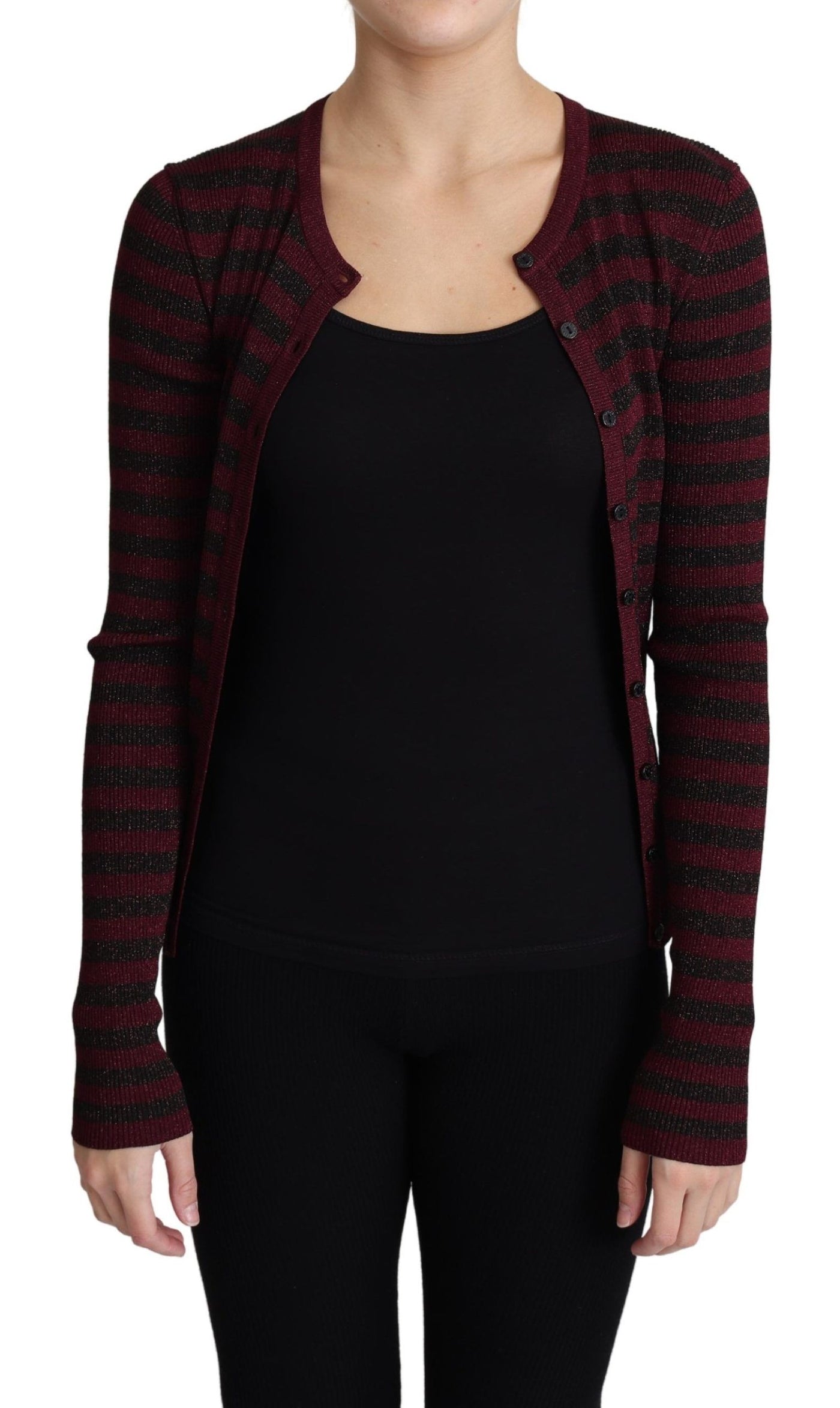 Pull cardigan en viscose à rayures noires et rouges Dolce &amp; Gabbana