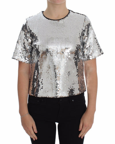 Dolce &amp; Gabbana Zilveren Pailletten Ronde Hals Blouse T-shirt Top