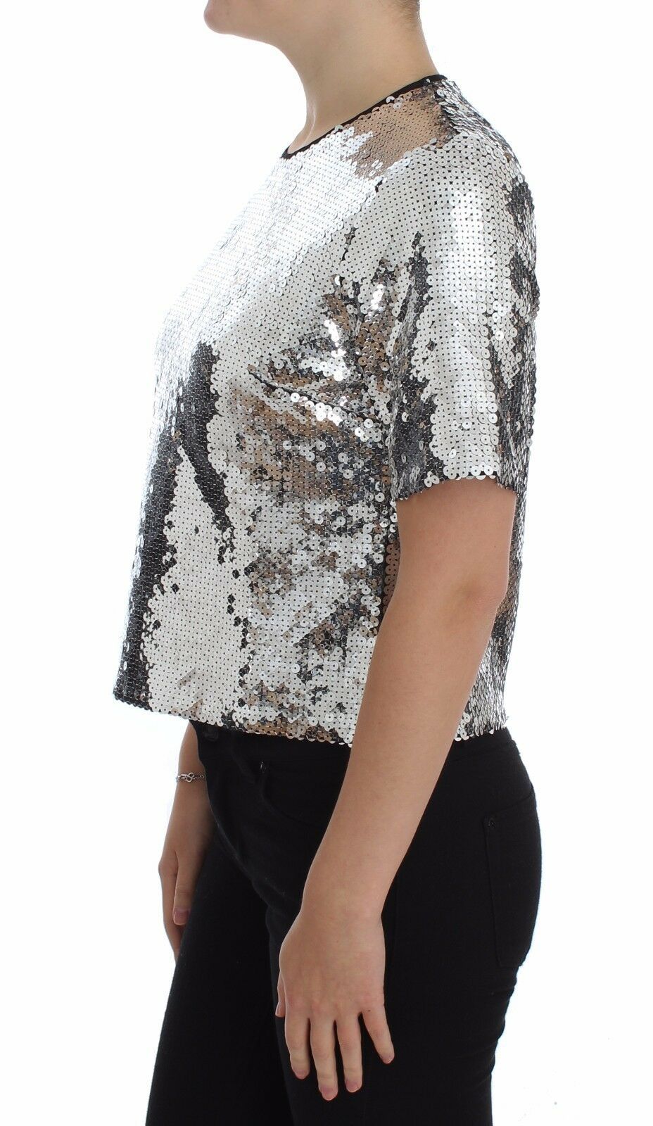 Dolce &amp; Gabbana Zilveren Pailletten Ronde Hals Blouse T-shirt Top