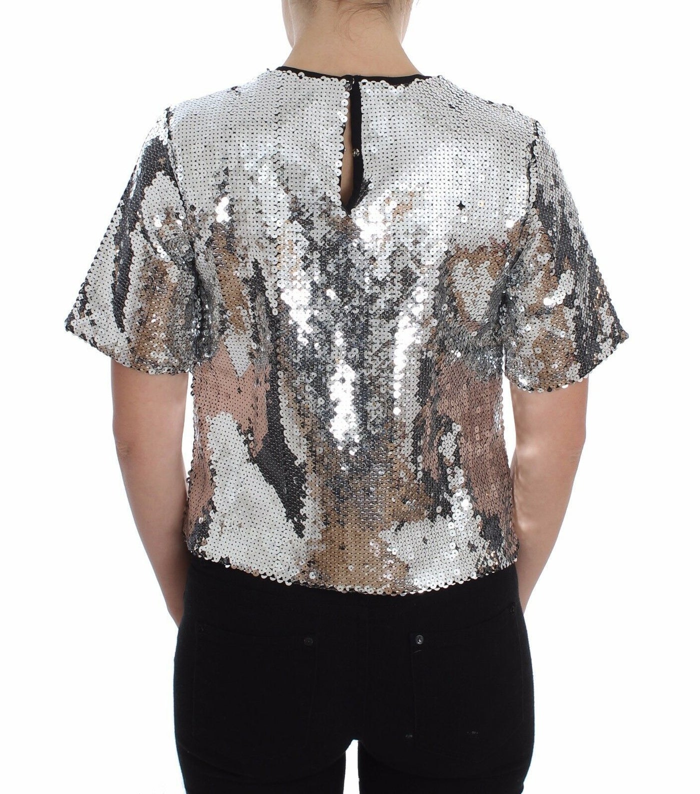 Dolce &amp; Gabbana Zilveren Pailletten Ronde Hals Blouse T-shirt Top
