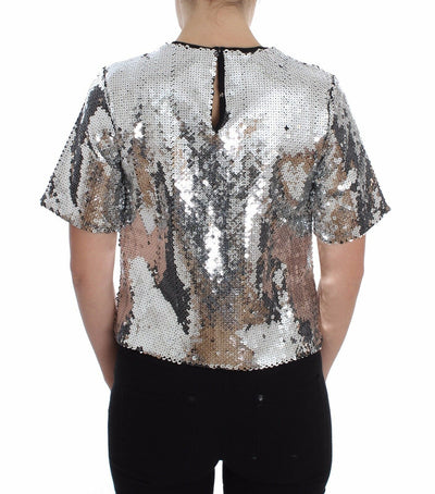 Dolce &amp; Gabbana Zilveren Pailletten Ronde Hals Blouse T-shirt Top