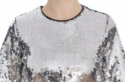 Dolce &amp; Gabbana Zilveren Pailletten Ronde Hals Blouse T-shirt Top