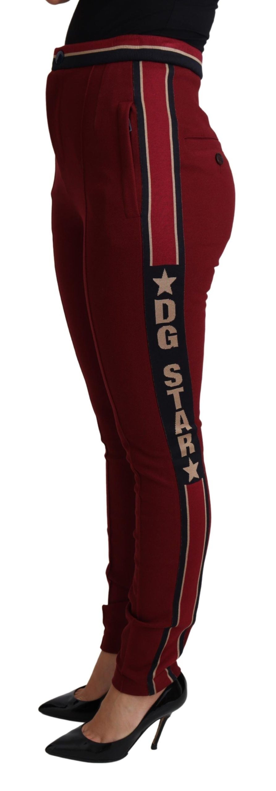 Dolce &amp; Gabbana Rode DG Sterren Gestreepte Skinny Katoenen Broek