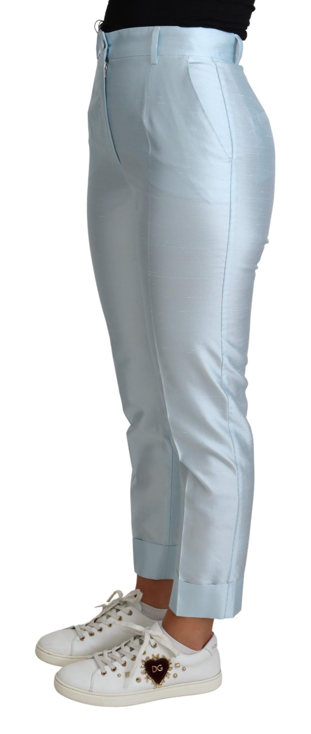 Pantalon fuselé court en soie bleu clair Dolce &amp; Gabbana