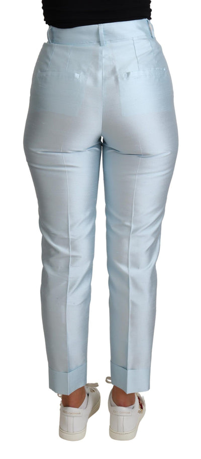 Pantalon fuselé court en soie bleu clair Dolce &amp; Gabbana