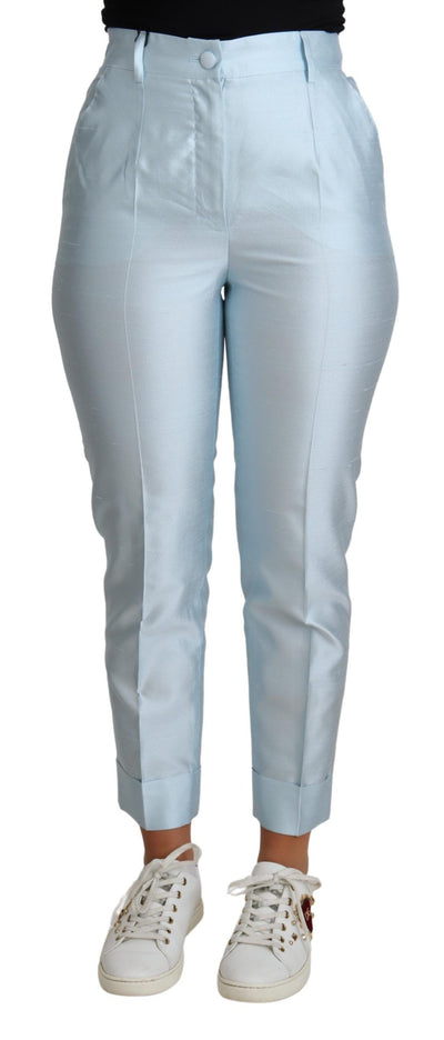 Pantalon fuselé court en soie bleu clair Dolce &amp; Gabbana