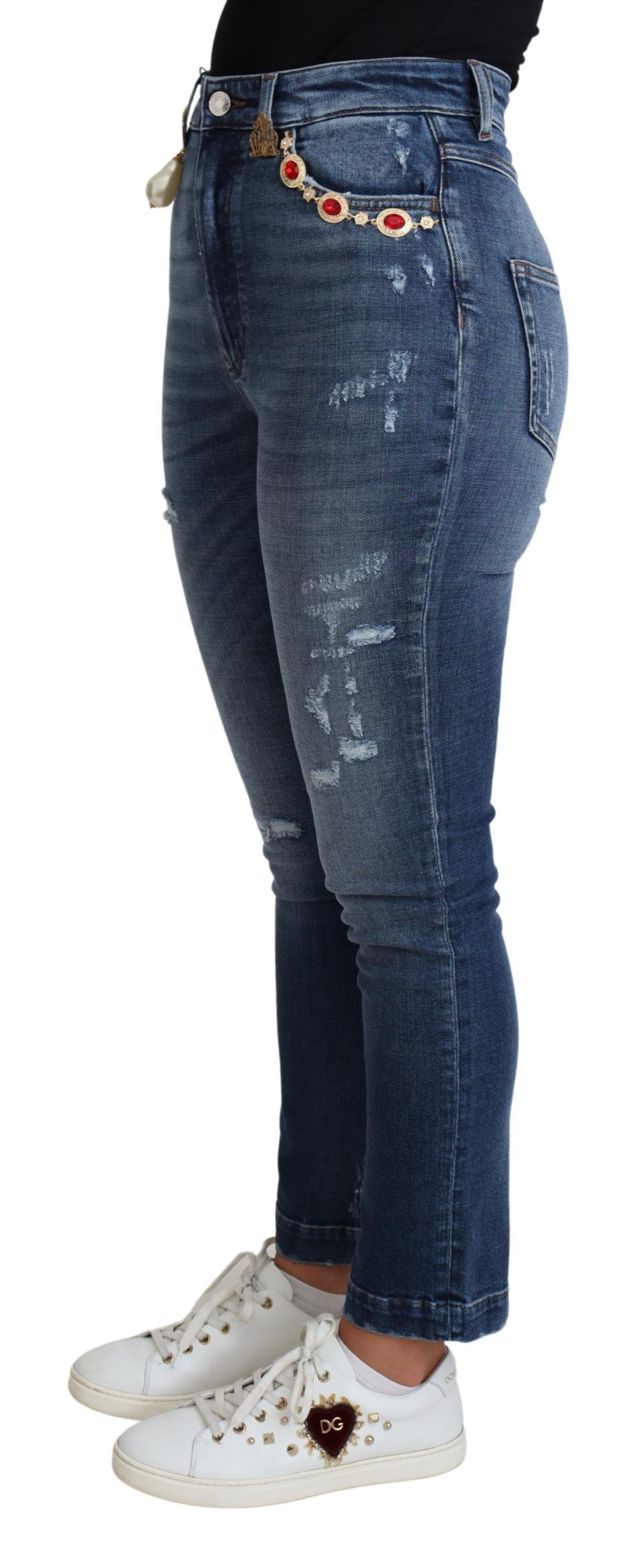 Dolce &amp; Gabbana Blauwe Versierde Skinny Broek Katoenen Jeans