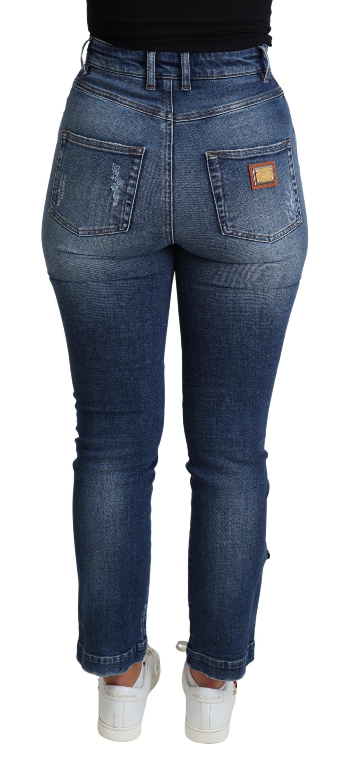 Dolce &amp; Gabbana Blauwe Versierde Skinny Broek Katoenen Jeans