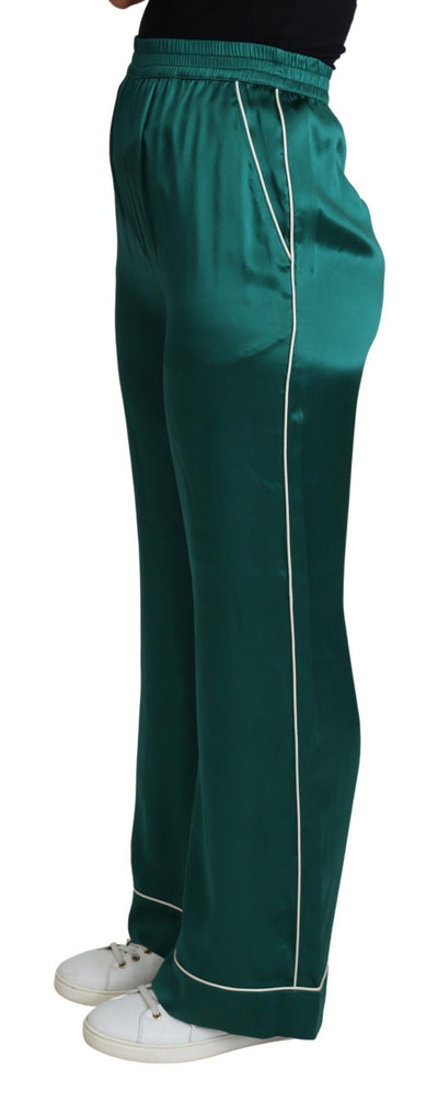 Dolce &amp; Gabbana Groene Hoge Taille Pyjamabroek Zijden Broek