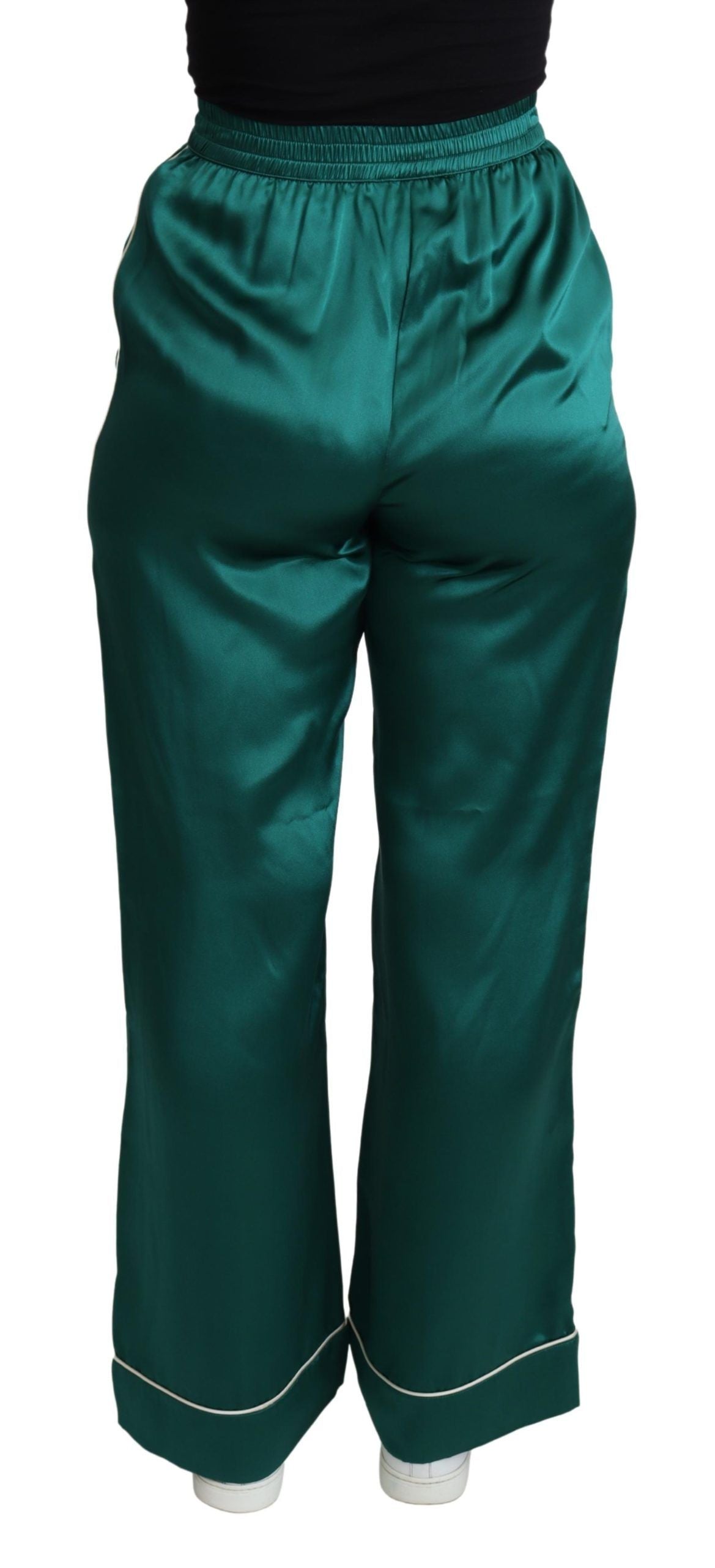 Dolce &amp; Gabbana Groene Hoge Taille Pyjamabroek Zijden Broek