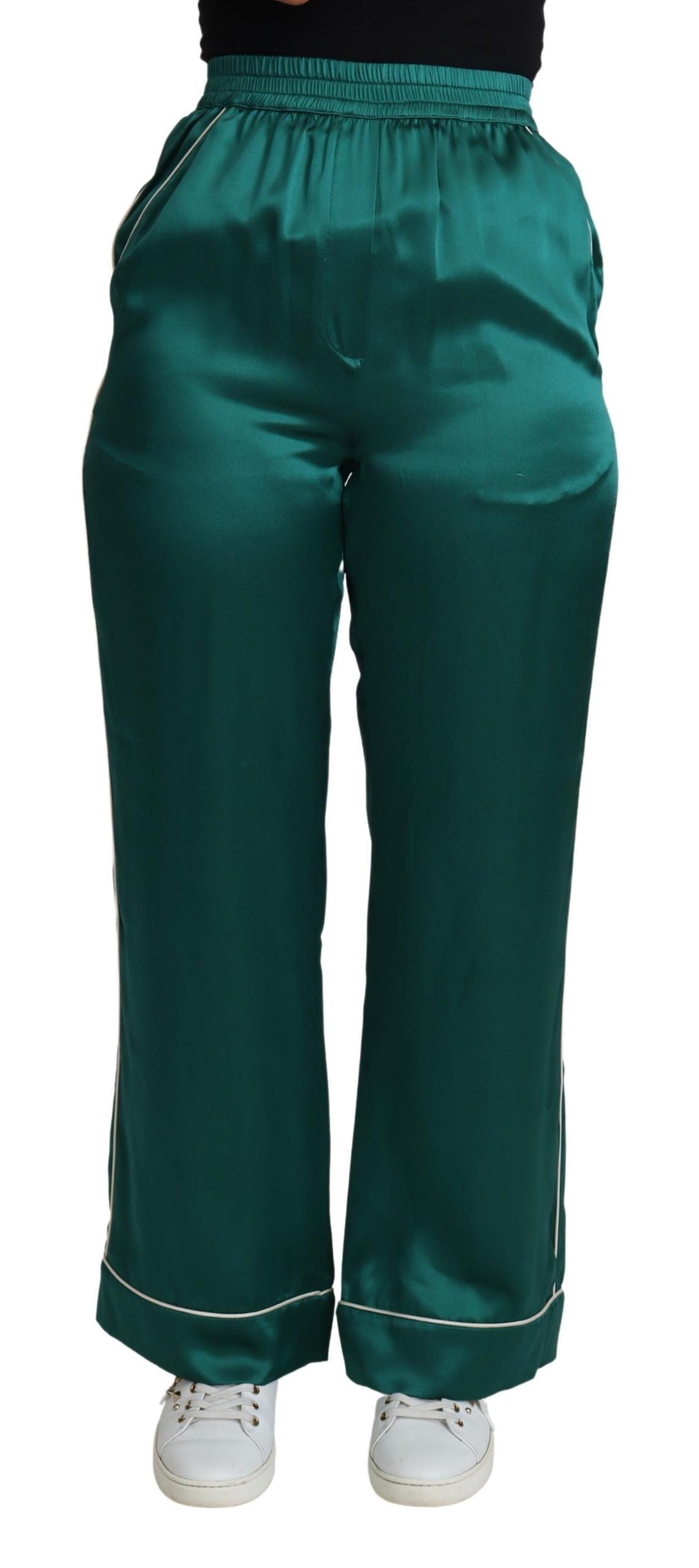 Dolce &amp; Gabbana Groene Hoge Taille Pyjamabroek Zijden Broek