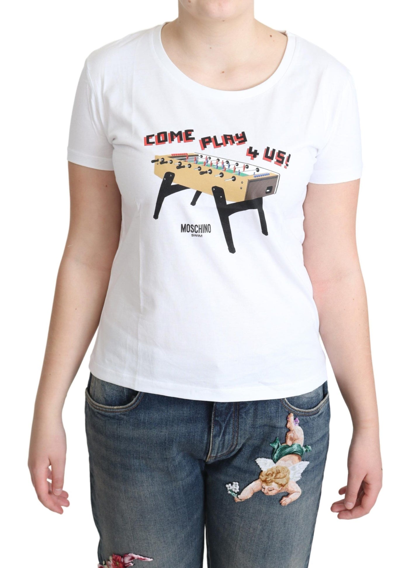 Moschino Wit Katoenen Kom Spelen 4 Us Print Tops T-shirt
