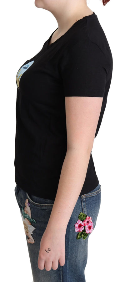 T-shirt à manches courtes en coton imprimé noir Moschino