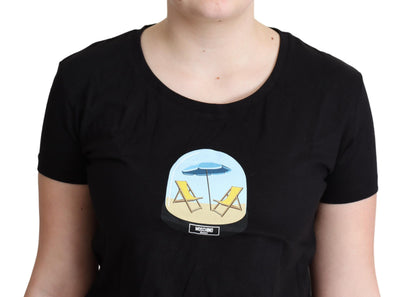 T-shirt à manches courtes en coton imprimé noir Moschino