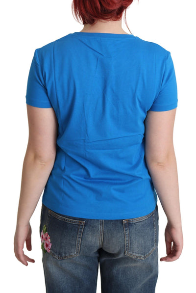 T-shirt à manches courtes en coton imprimé bleu Moschino