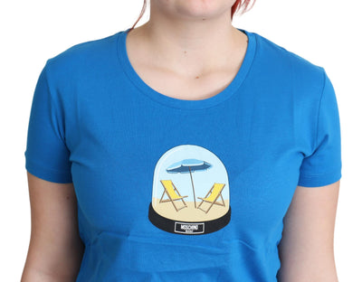T-shirt à manches courtes en coton imprimé bleu Moschino