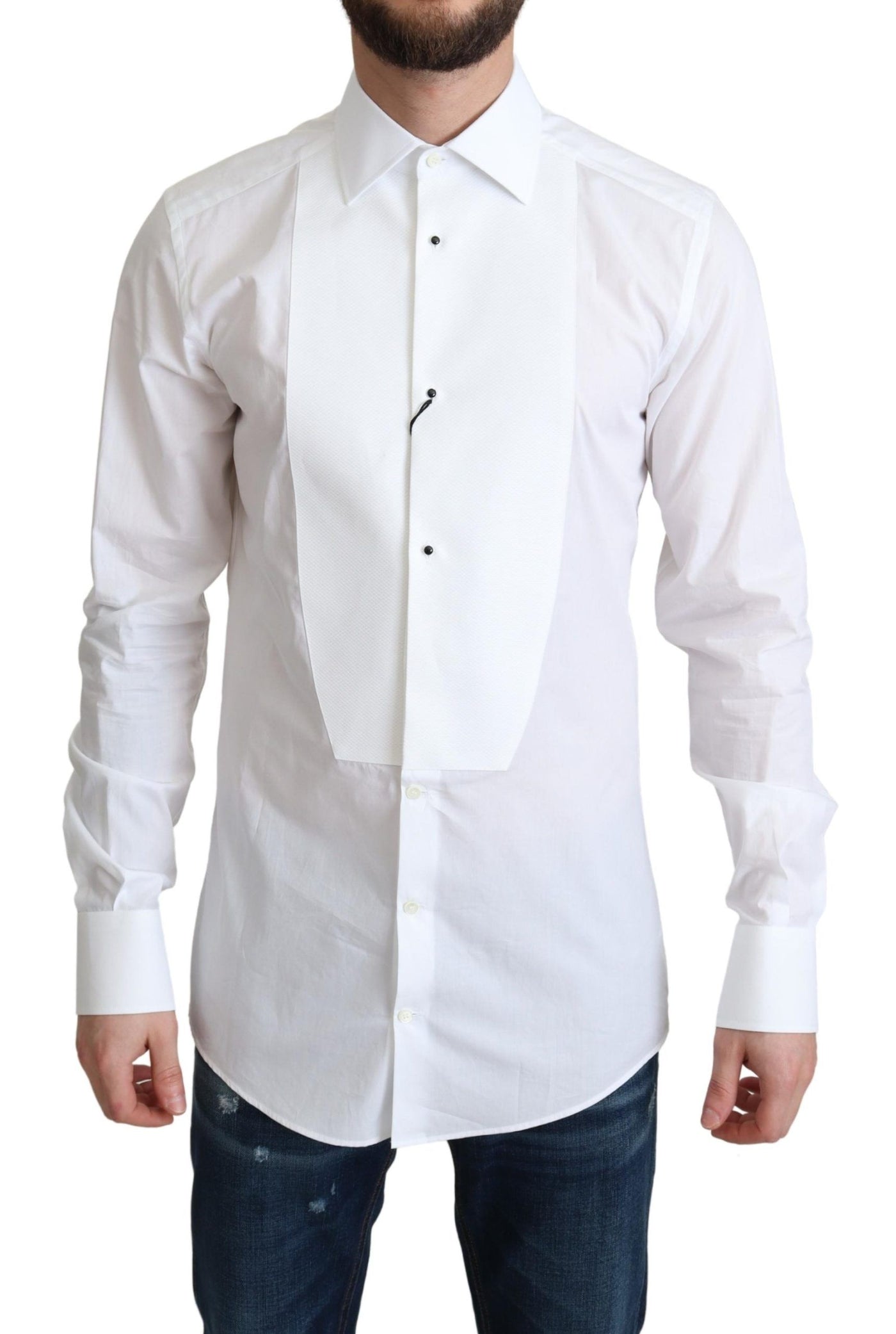 Dolce &amp; Gabbana Wit Bib Katoenen Poplin Heren Formeel Overhemd