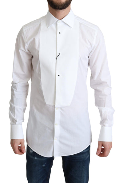 Dolce &amp; Gabbana Wit Bib Katoenen Poplin Heren Formeel Overhemd